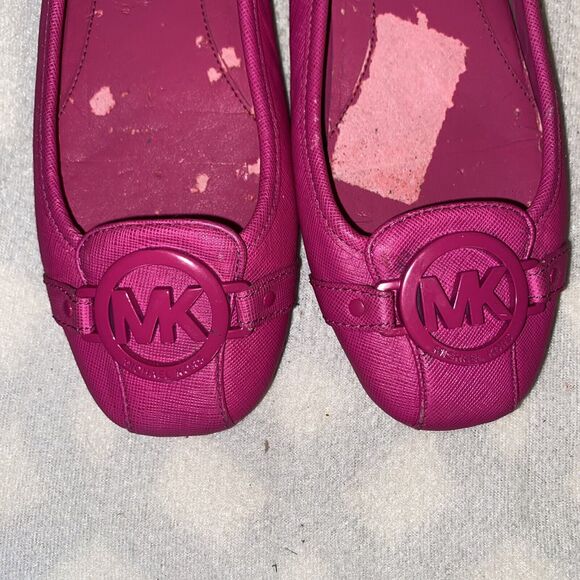 Michael Kors 7M Fulton Moccasin Pink Leather Round Toe Ballet Flat Shoe MK Logo - Picture 3 of 11